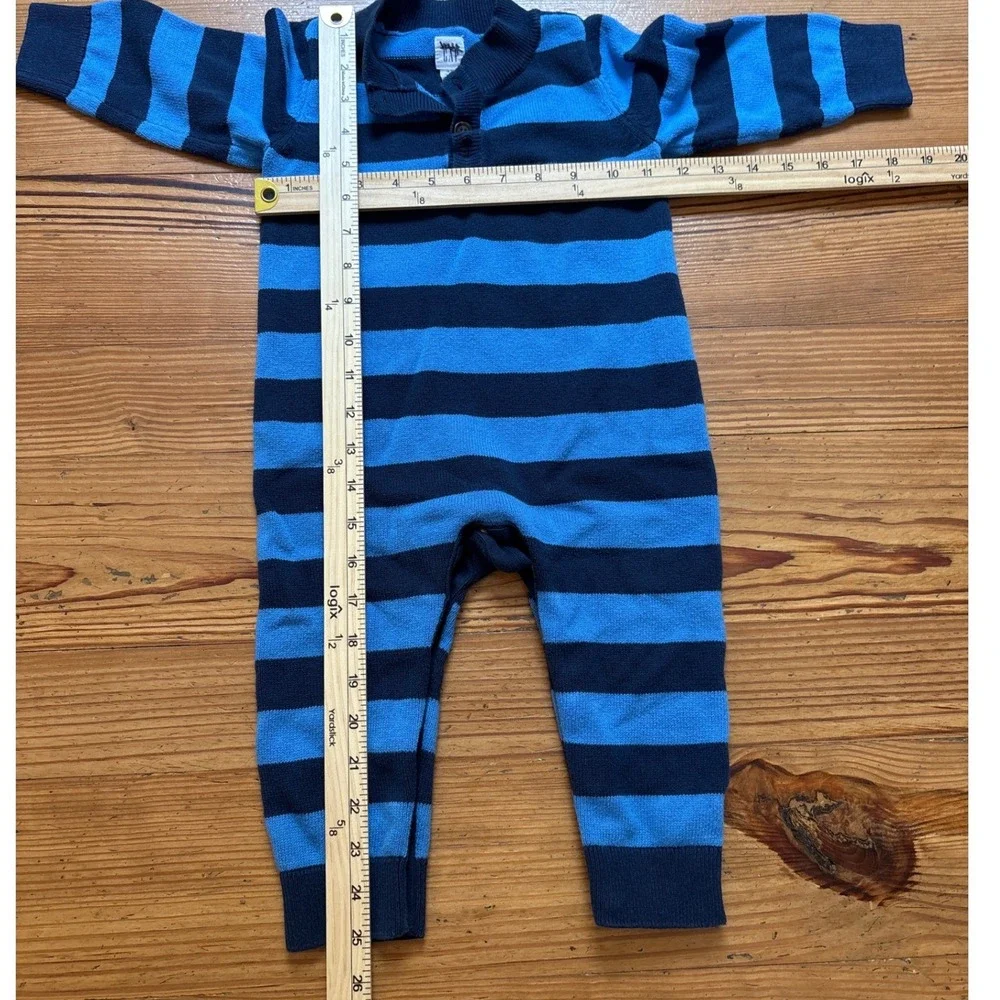Baby‎ Gap Romper Baby Blue Striped Knit Henley Jumpsuit SIZE 18-24 Months